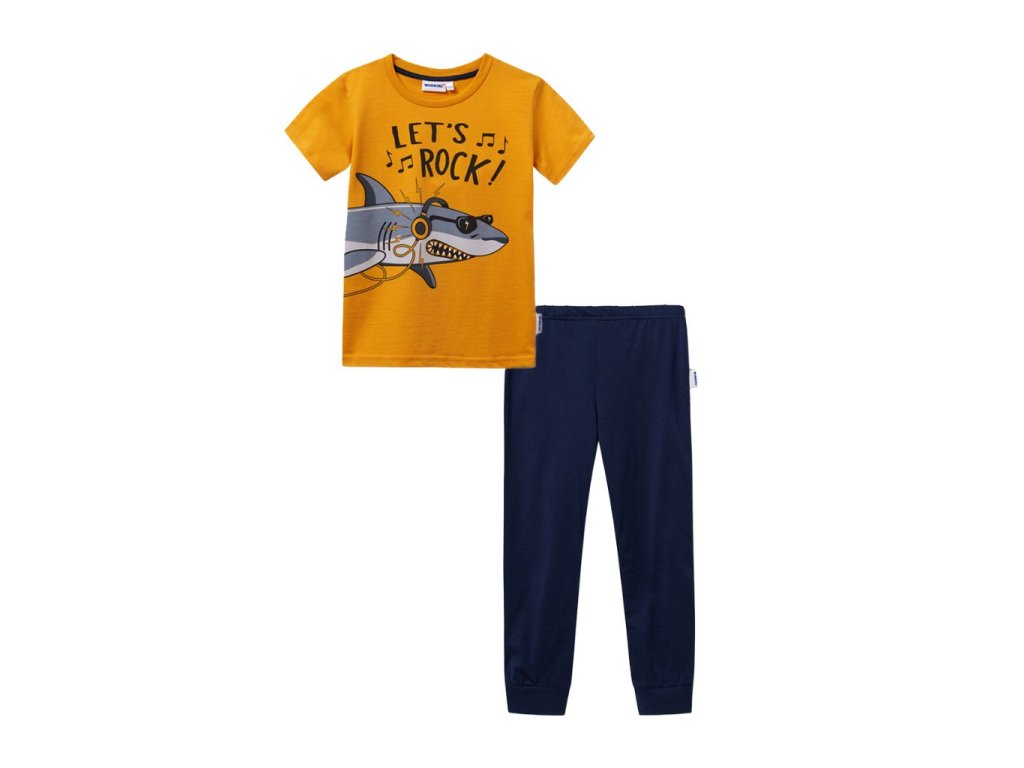 Chlapecké pyžamo - krátký rukáv, dlouhé kalhoty Let's Rock - žlutá/navy
