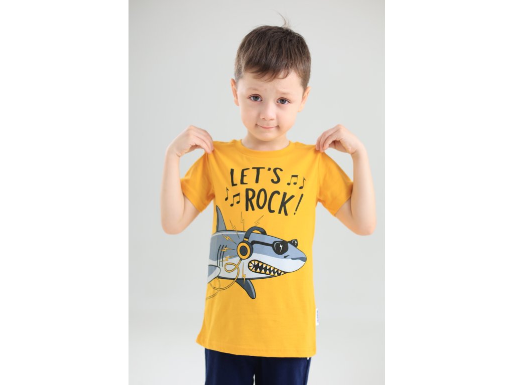 Chlapecké pyžamo - krátký rukáv, dlouhé kalhoty Let's Rock - žlutá/navy
