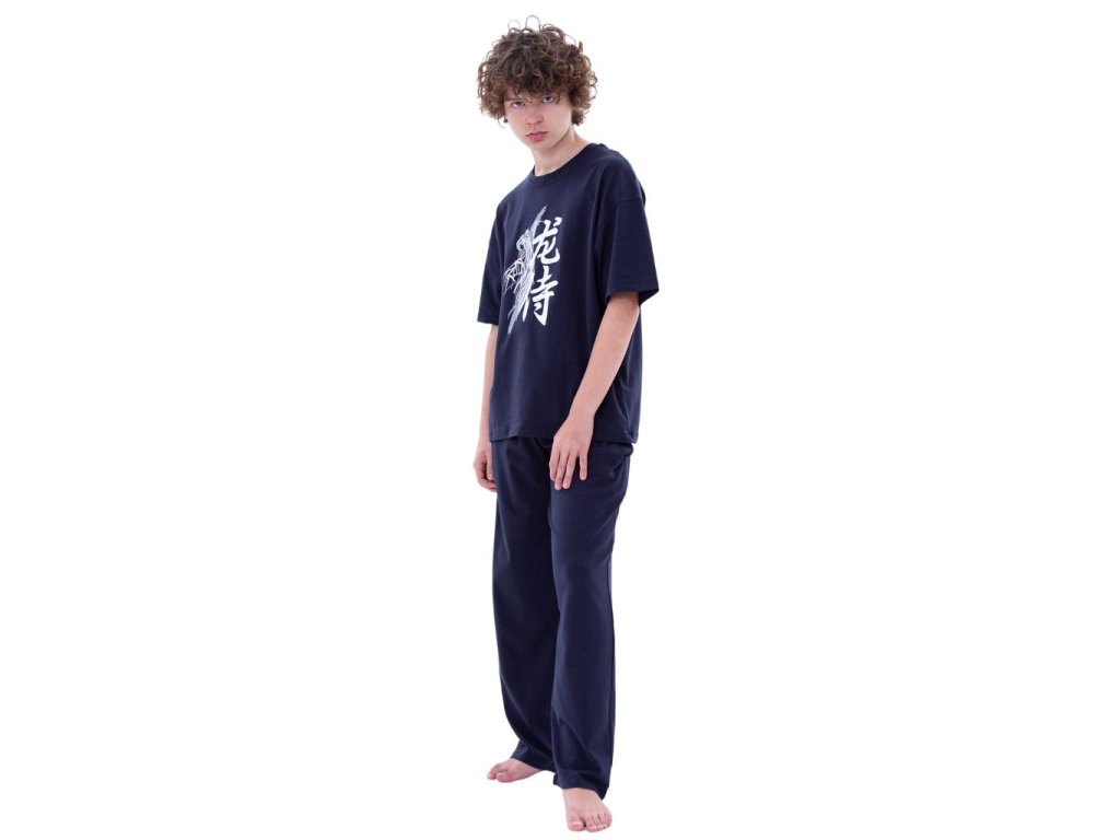 Chlapecké pyžamo Samurai - krátký rukáv, dlouhé kalhoty - navy