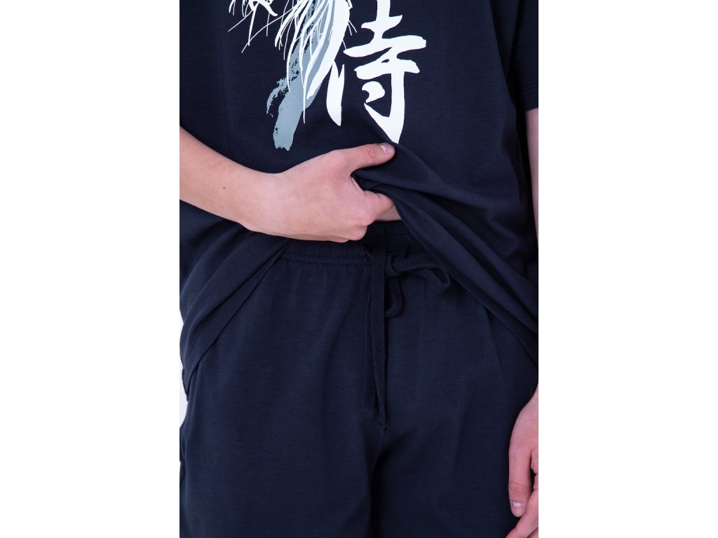 Chlapecké pyžamo Samurai - krátký rukáv, dlouhé kalhoty - navy