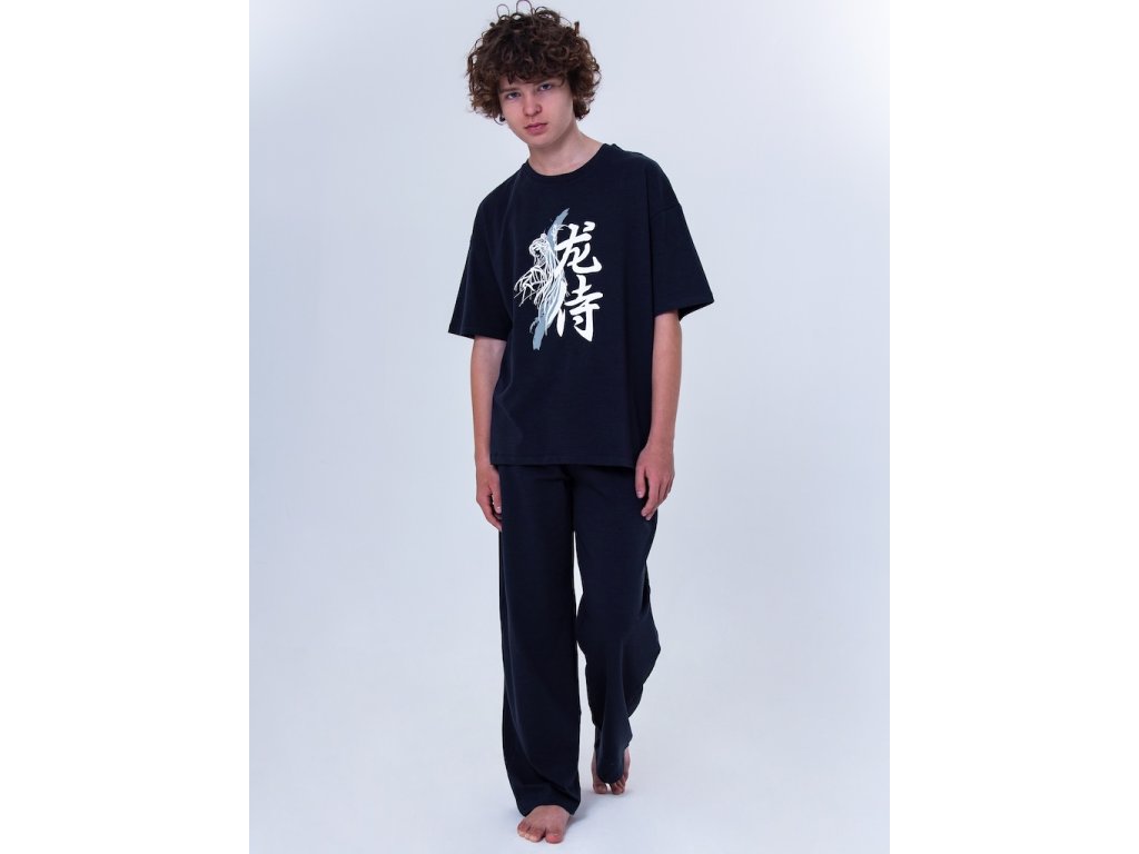 Chlapecké pyžamo Samurai - krátký rukáv, dlouhé kalhoty - navy