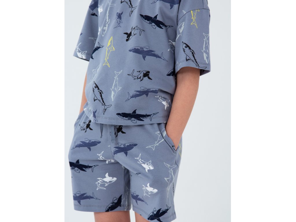 Chlapecké pyžamo Shark, krátké kalhoty, krátký rukáv - šedá