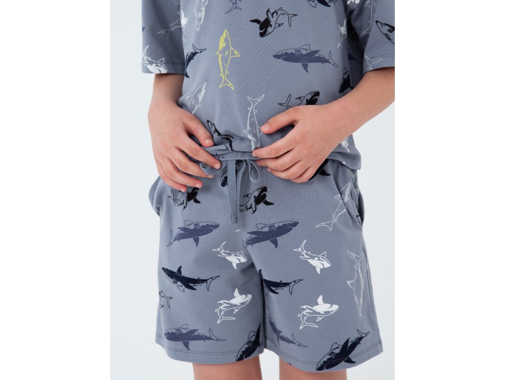 Chlapecké pyžamo Shark, krátké kalhoty, krátký rukáv - šedá