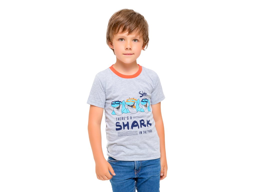 Chlapecké tričko Shark - šedý melanž