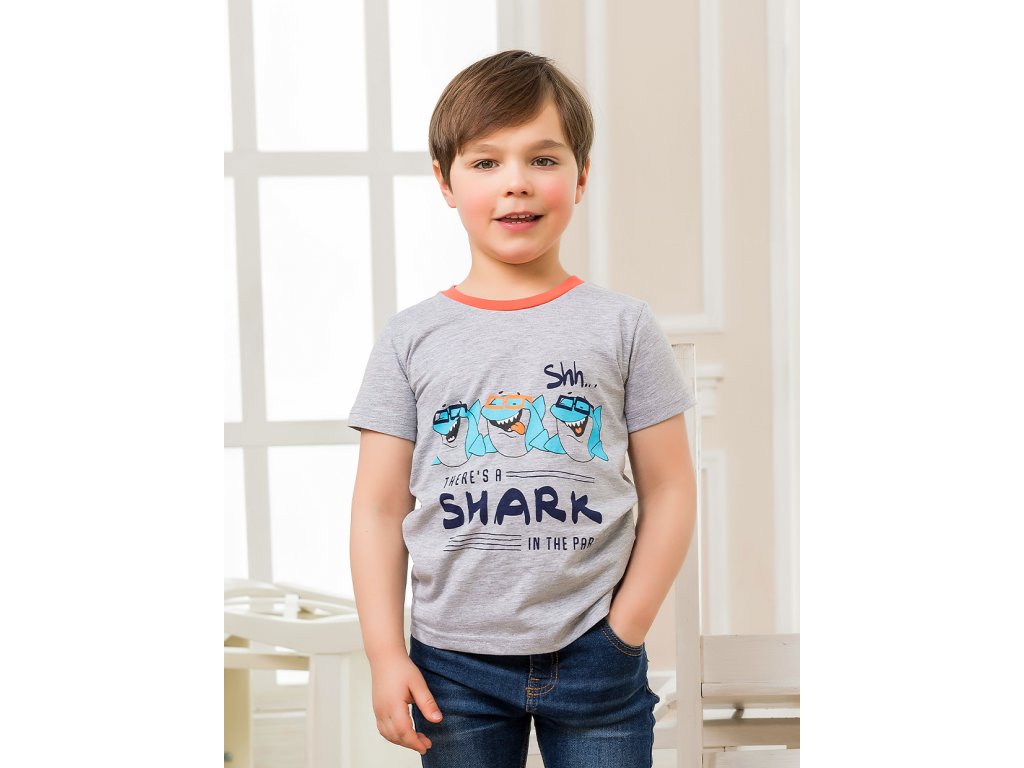 Chlapecké tričko Shark - šedý melanž