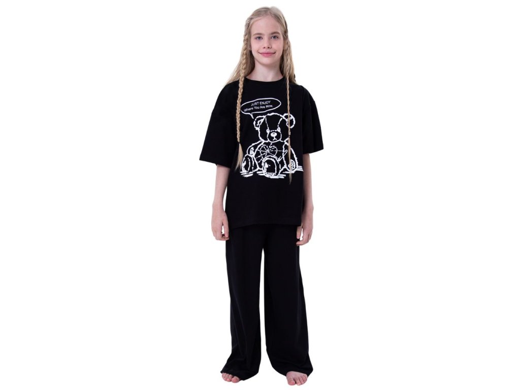 Dívčí pyžamo Teddy Bear - krátký rukáv, dlouhé kalhoty - černá