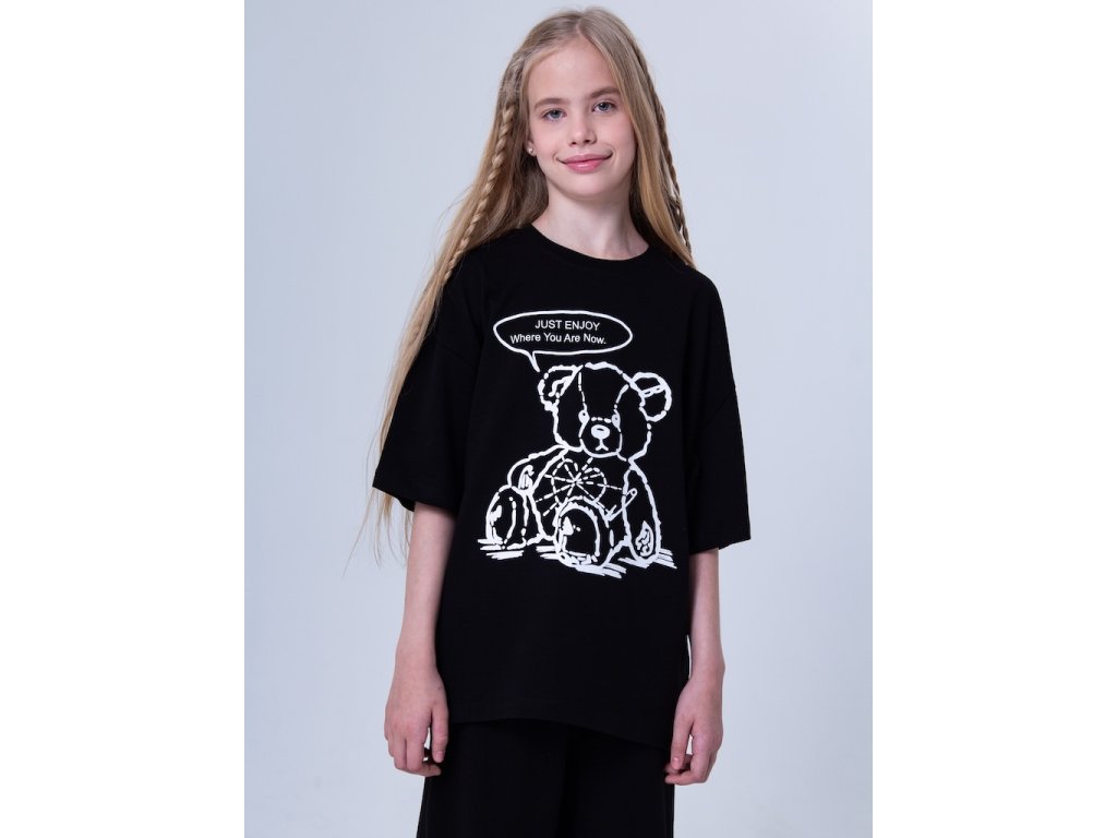 Dívčí pyžamo Teddy Bear - krátký rukáv, dlouhé kalhoty - černá