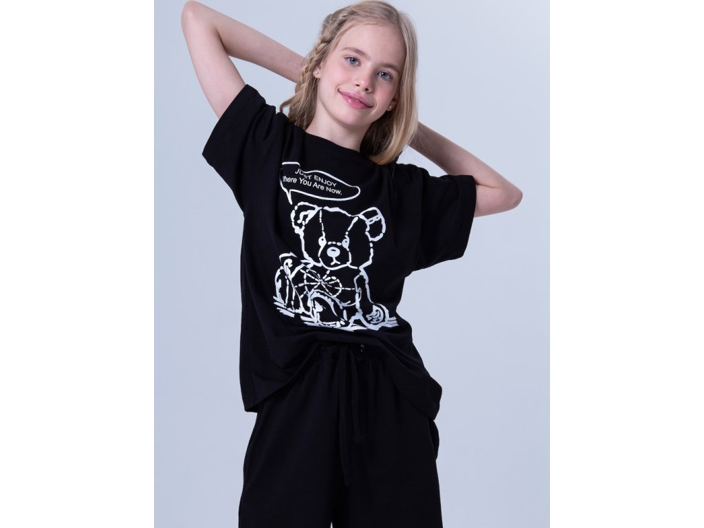 Dívčí pyžamo Teddy Bear - krátký rukáv, dlouhé kalhoty - černá