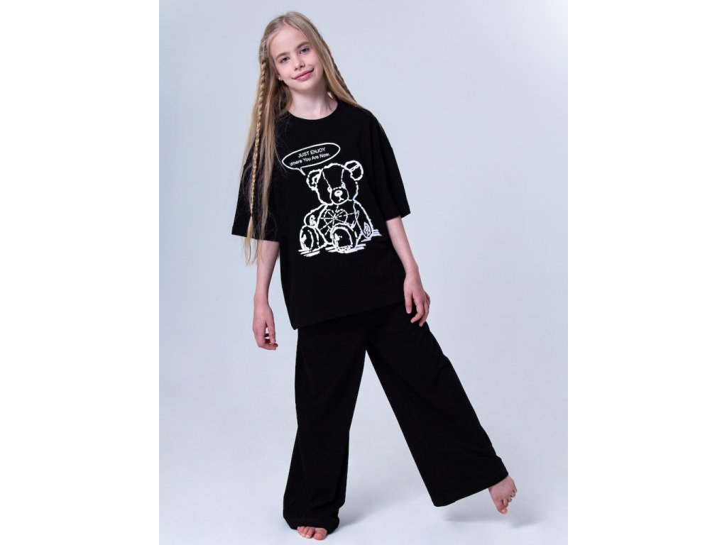 Dívčí pyžamo Teddy Bear - krátký rukáv, dlouhé kalhoty - černá