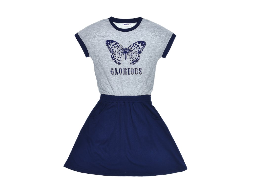 Dívčí šaty Glorious - šedý melanž/navy