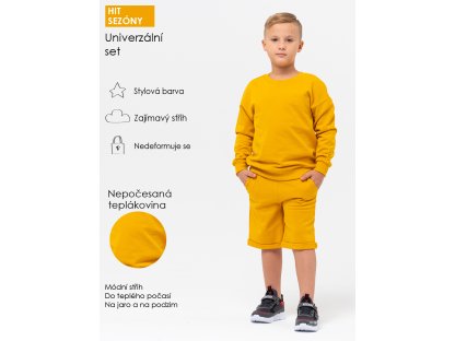Chlapecká sportovní tepláková souprava (mikina + kraťasy) - hořčicová