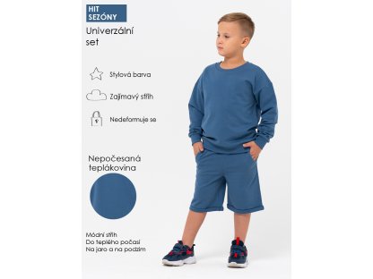 Chlapecká sportovní tepláková souprava (mikina + kraťasy) - tmavě modrá