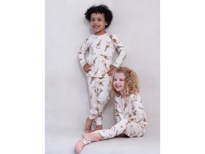 Chlapecké pyžamo Giraffe, dlouhé kalhoty, dlouhý rukáv - světle béžová