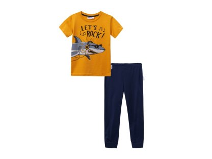 Chlapecké pyžamo - krátký rukáv, dlouhé kalhoty Let's Rock - žlutá/navy