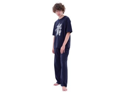 Chlapecké pyžamo Samurai - krátký rukáv, dlouhé kalhoty - navy