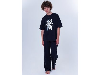 Chlapecké pyžamo Samurai - krátký rukáv, dlouhé kalhoty - navy