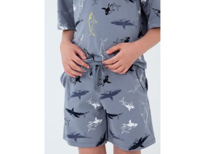 Chlapecké pyžamo Shark, krátké kalhoty, krátký rukáv - šedá