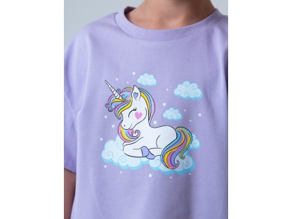 Dívčí pyžamo Unicorn, krátké kalhoty, krátký rukáv - šeříková