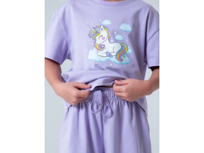 Dívčí pyžamo Unicorn, krátké kalhoty, krátký rukáv - šeříková