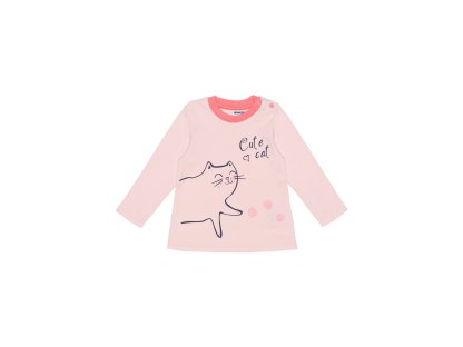 Dívčí tričko s dlouhým rukávem Cute Cat - růžová
