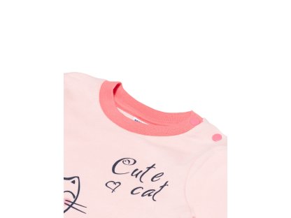 Dívčí tričko s dlouhým rukávem Cute Cat - růžová