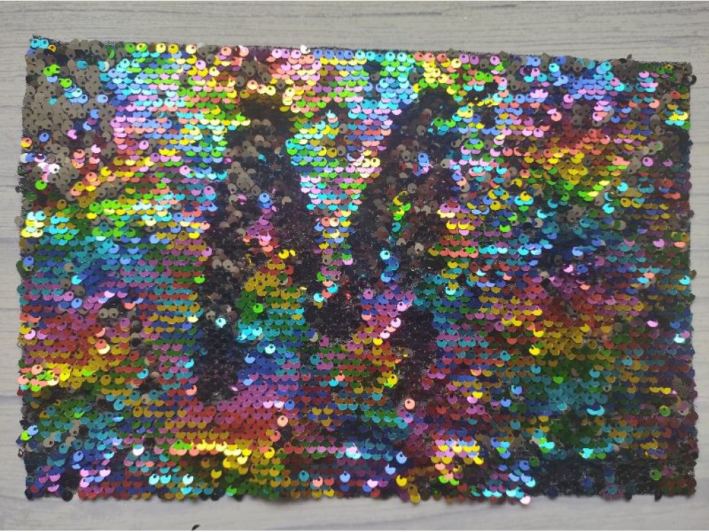 Látka s oboustrannými měnícími flitry 19x30 cm duhovo - stříbrná
