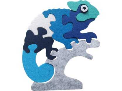 Filcový výsek puzzle chameleon modrý