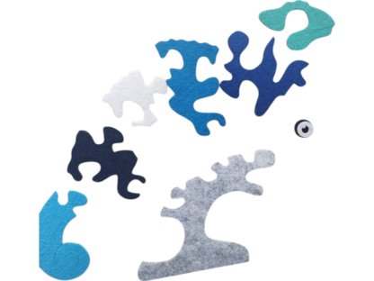 Filcový výsek puzzle chameleon modrý