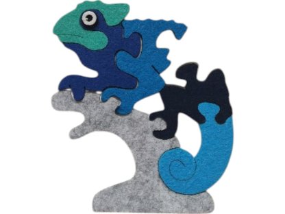 Filcový výsek puzzle chameleon modrý