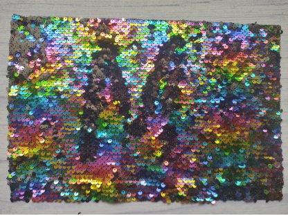 Látka s oboustrannými měnícími flitry 19x30 cm duhovo - stříbrná