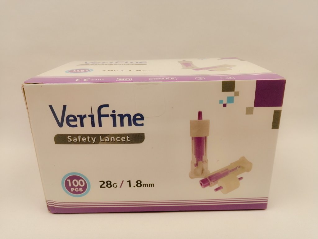 Bezpečnostní lancety Verifine 28 G 1,8 mm /100 ks/