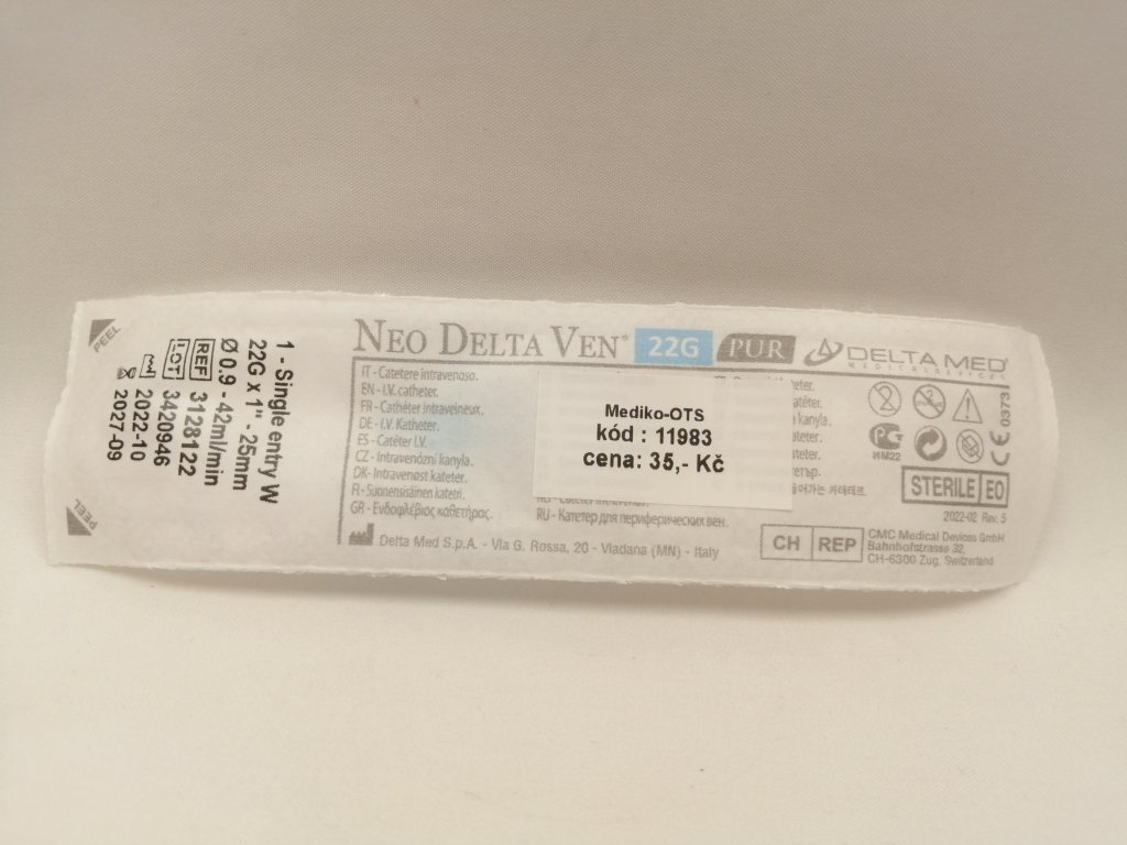 Intravenózní katetr s křidélky  G 22 0,9 x 25 mm modrý