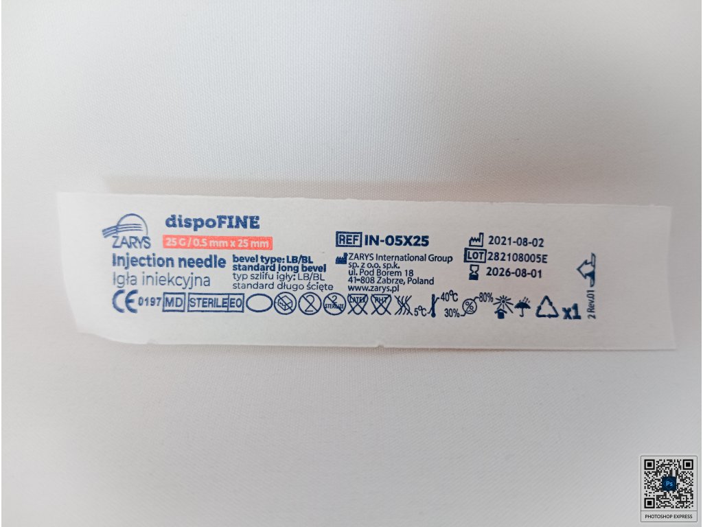 Jehla inj. 25G 0,50x25 mm oranžová DISPOFINE /1 ks/