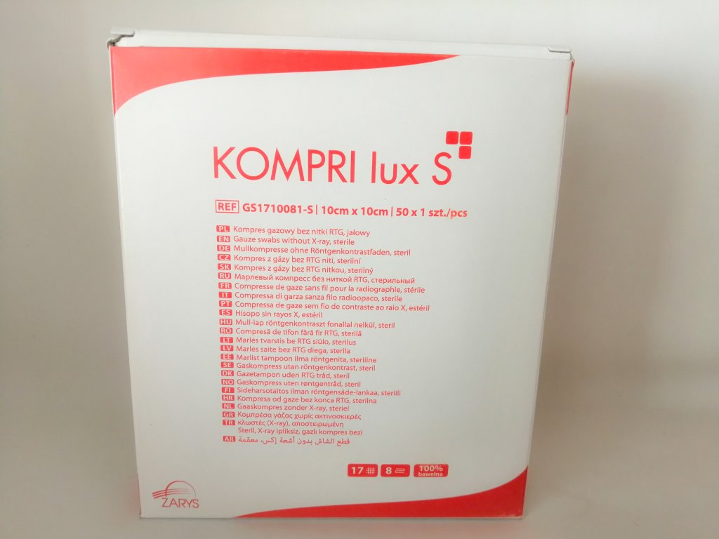 Kompresy gázové 10x10 cm sterilní Kompri lux S /50x2 ks/