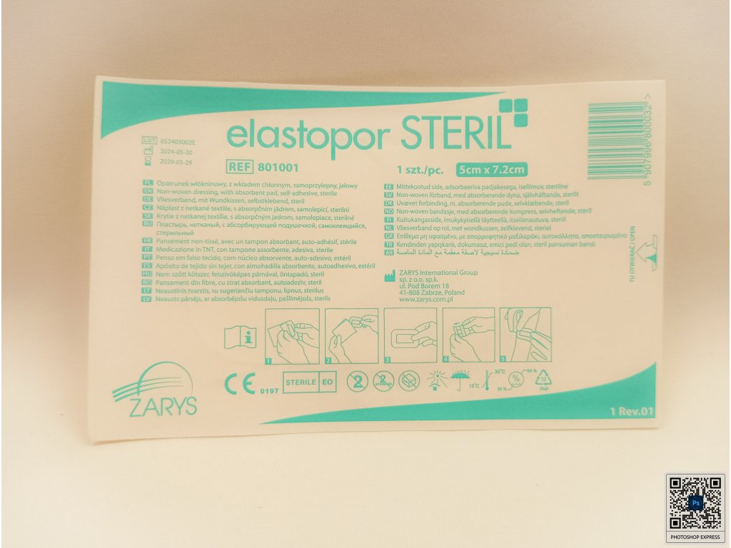 Netkané krytí 5x7,2 cm Elastopor steril s absorpční vložkou /1 ks/