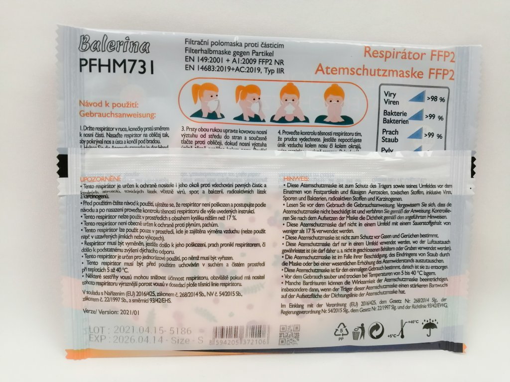 Respirátor nano FFP2 dětský Balerina český