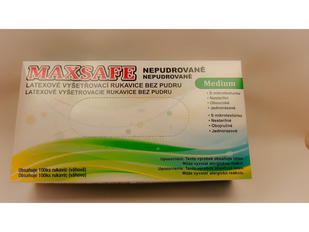 Rukavice latexové bez pudru Max safe vel. M /100 ks/