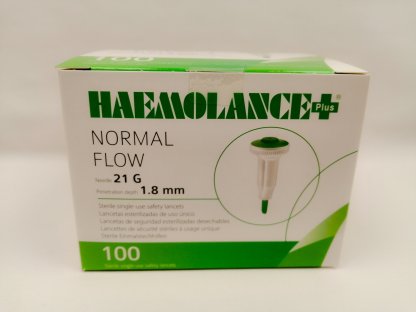 Lancety sterilní Haemolance + Normal Flow 21G, 1,8 mm zelené /100 ks/