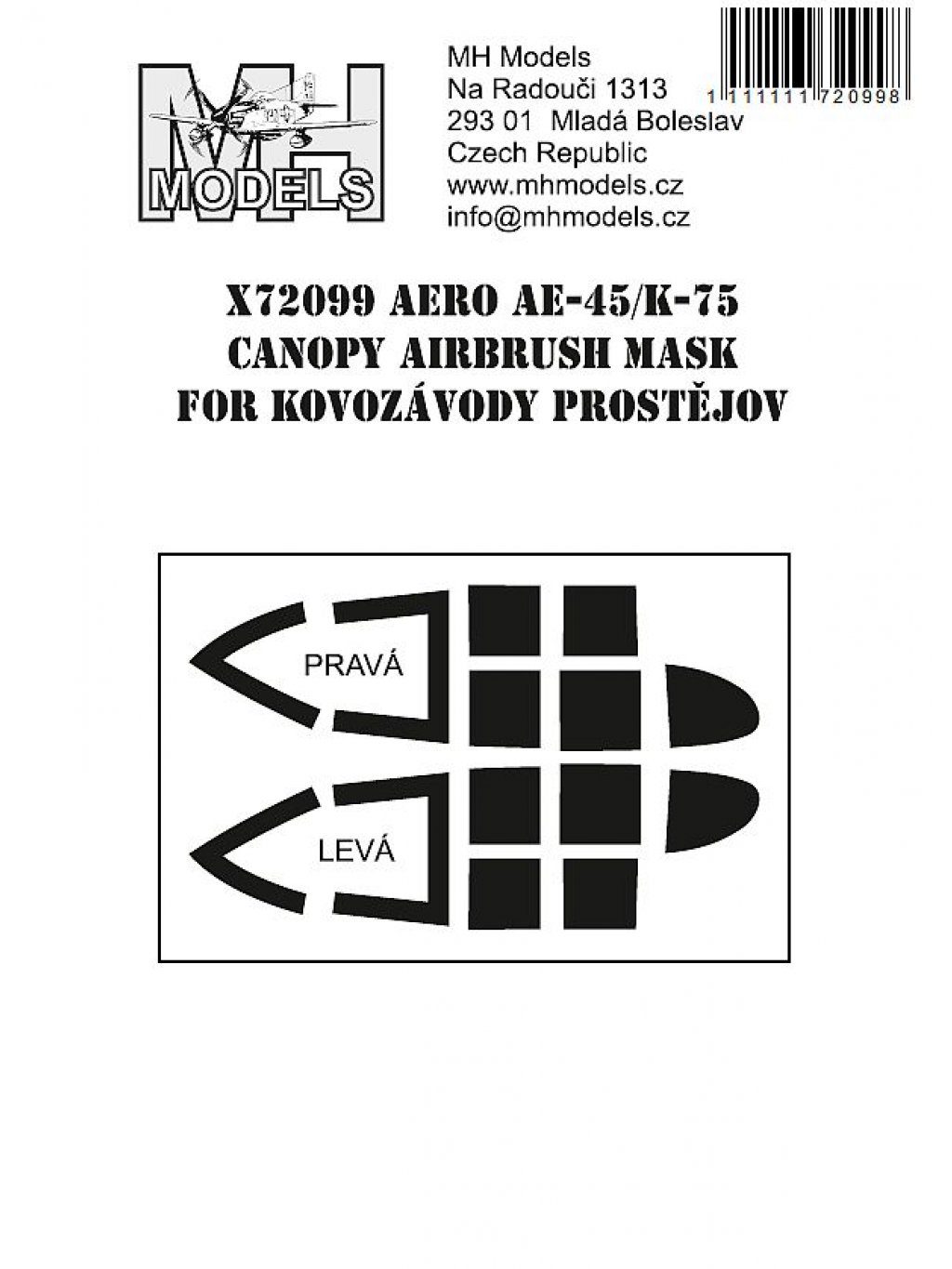 Aero Ae-45/K-75 canopy airbrush mask for Kovozávody Prostějov