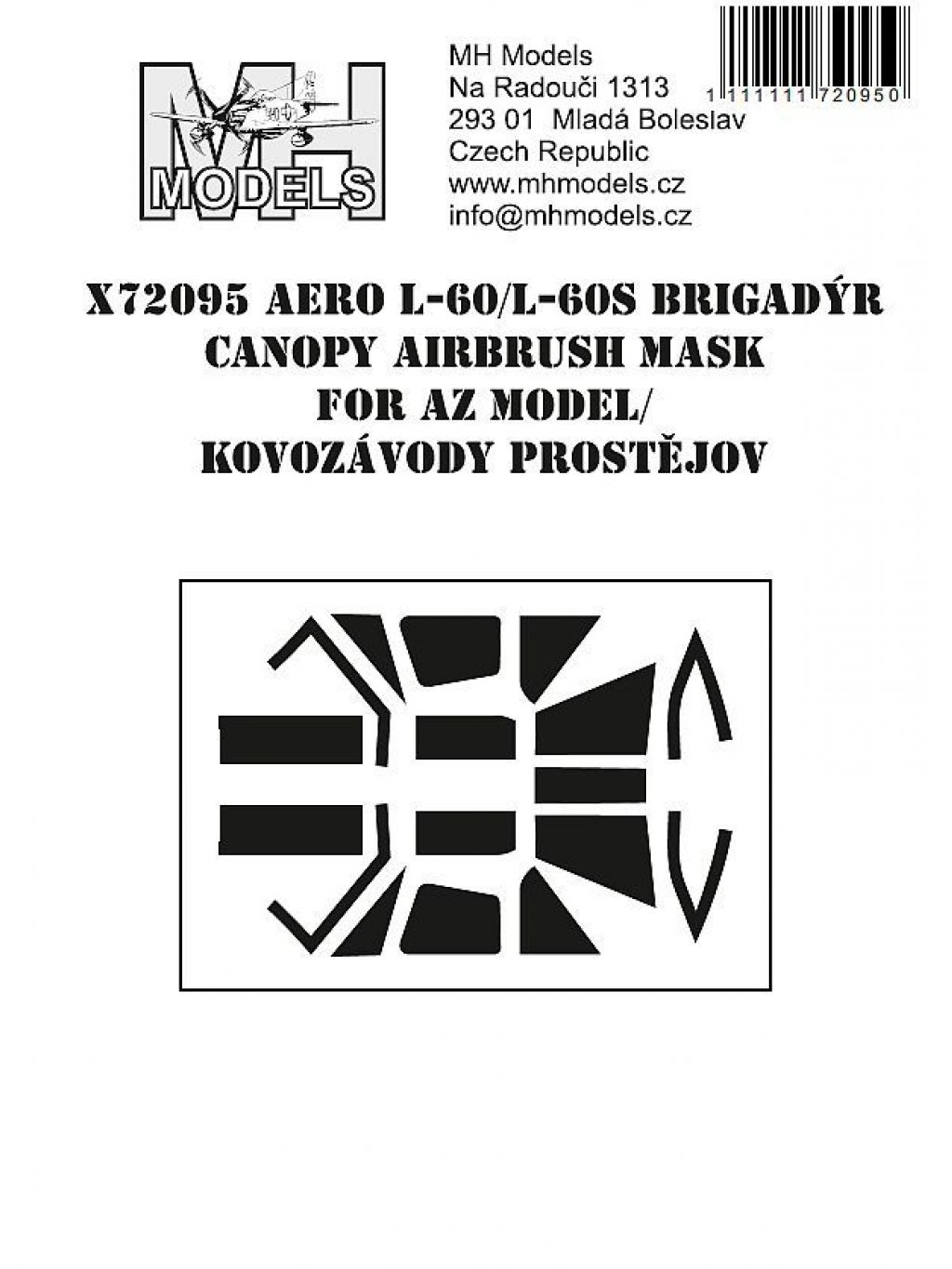 Aero L-60/L-60S Brigadýr canopy airbrush mask for AZ model / Kovozávody Prostějov