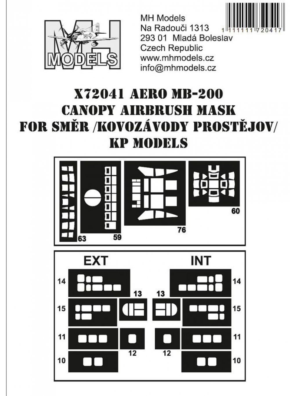 Aero MB-200 canopy airbrush mask for Směr /Kovozávody Prostějov / KP Models