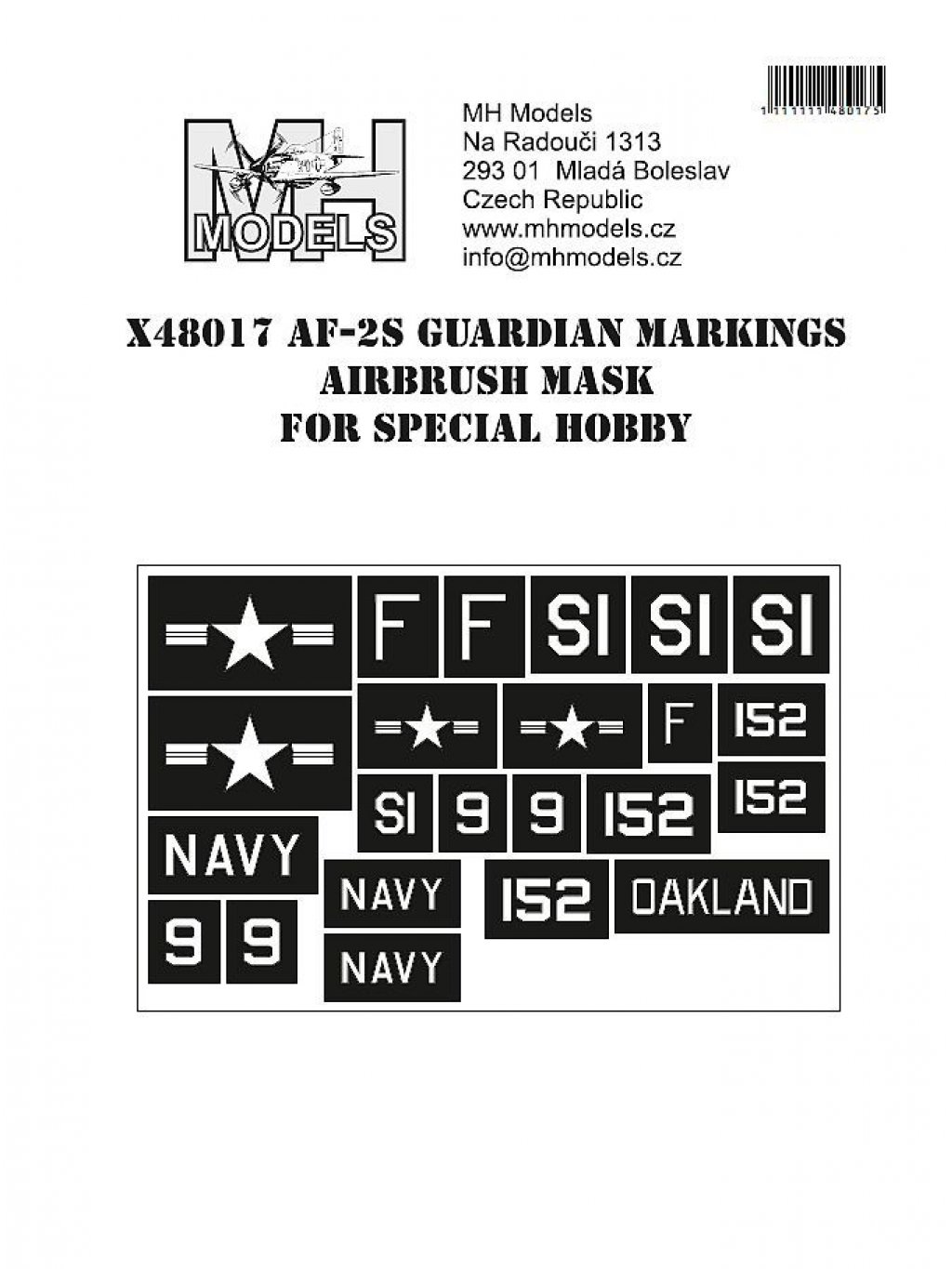 AF-2S Guardian markings airbrush mask for Special Hobby
