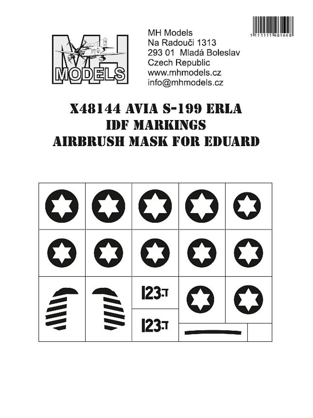 1:48 Avia S-199 Erla IDF markings airbrush mask for Eduard