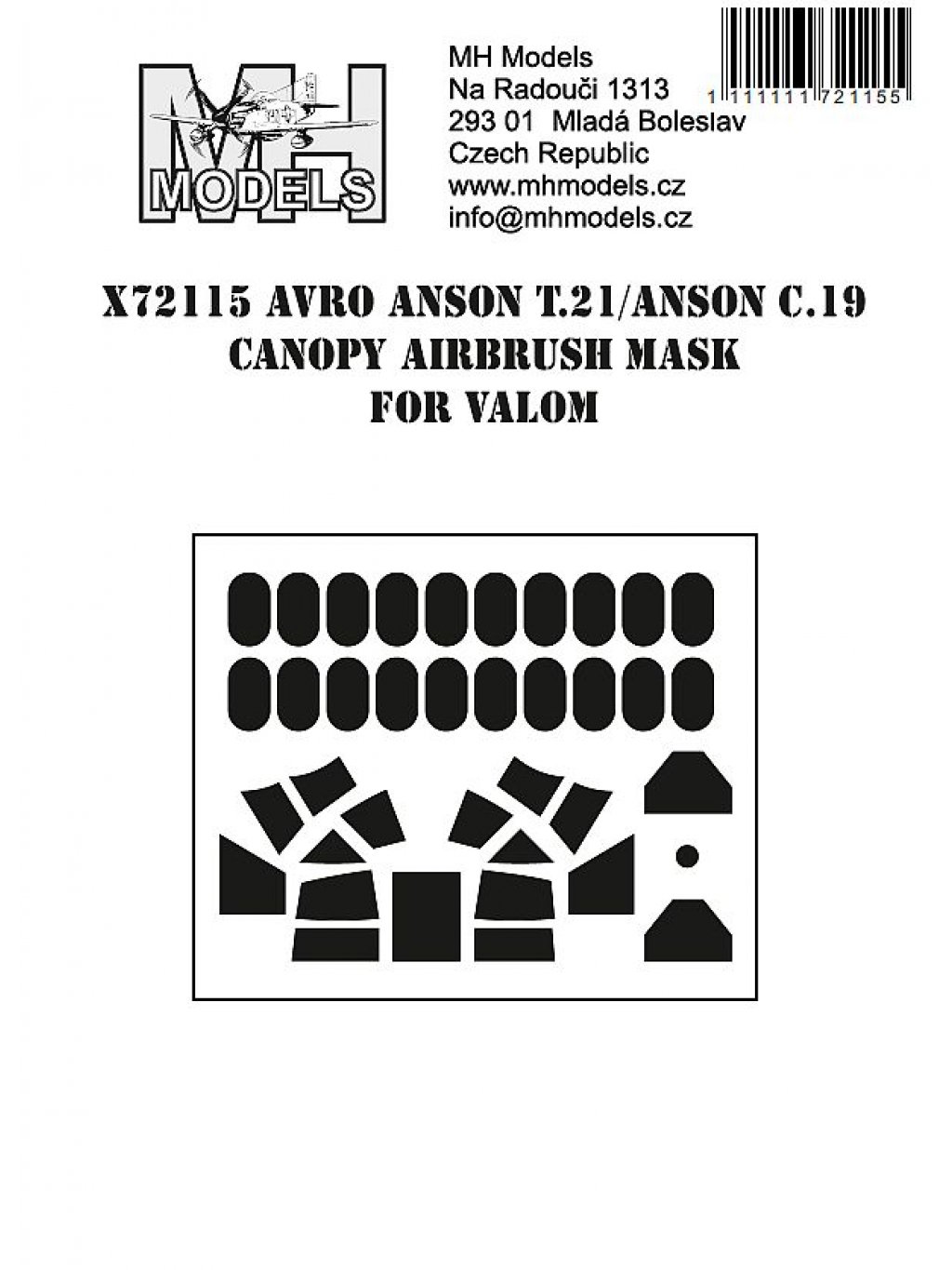 Avro Anson T.21/Anson C.19 canopy airbrush mask for Valom