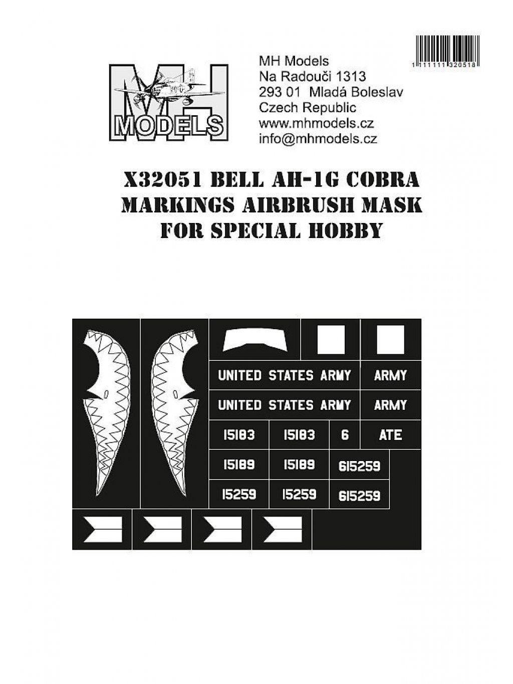 Bell AH-1G Cobra Markings Airbrush Mask for Special Hobby