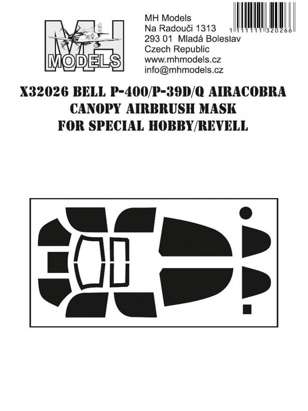 Bell P-400/P-39D/Q Airacobra canopy airbrush mask for Special Hobby