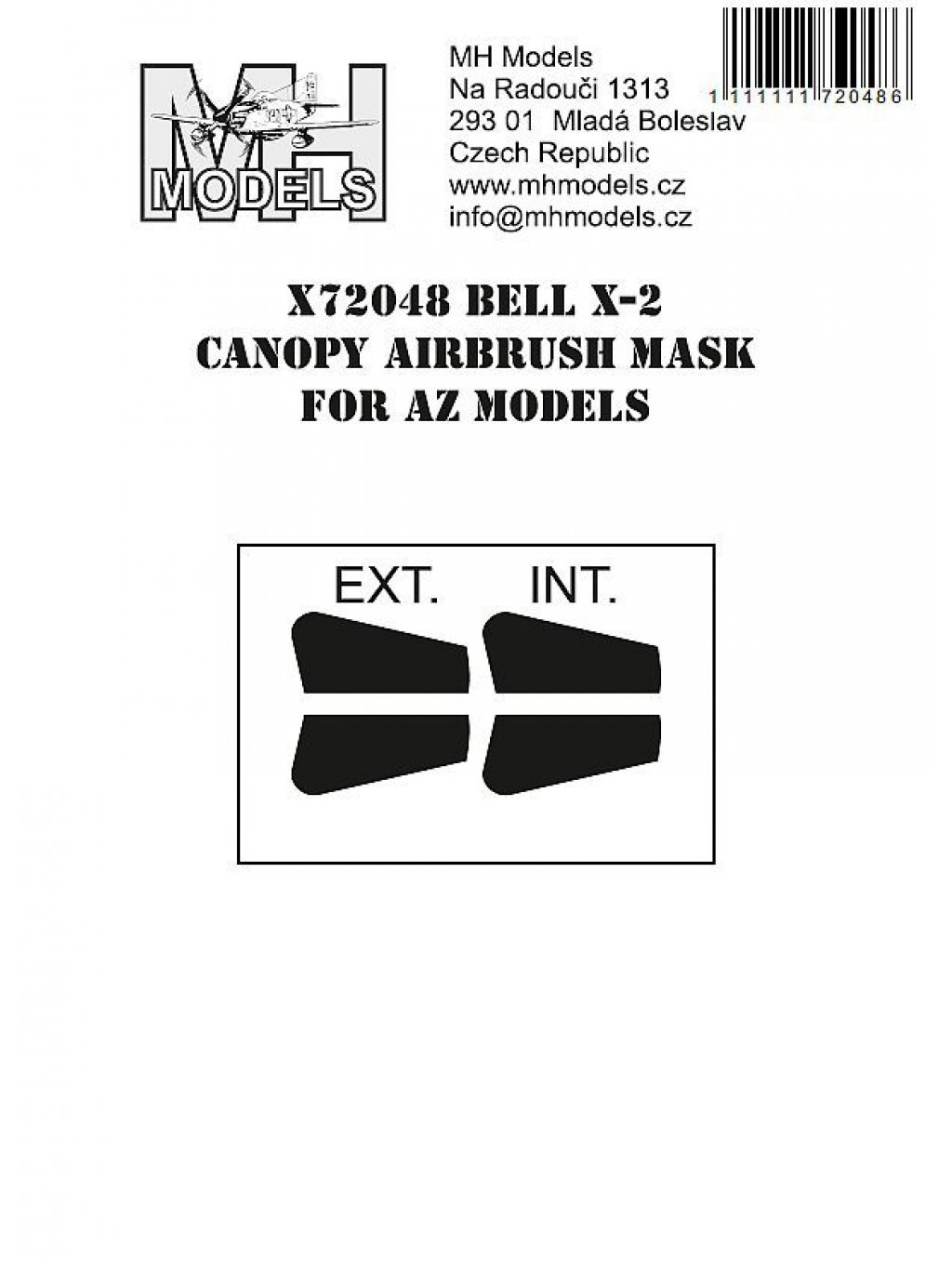 Bell X-2 canopy airbrush mask for AZ Models