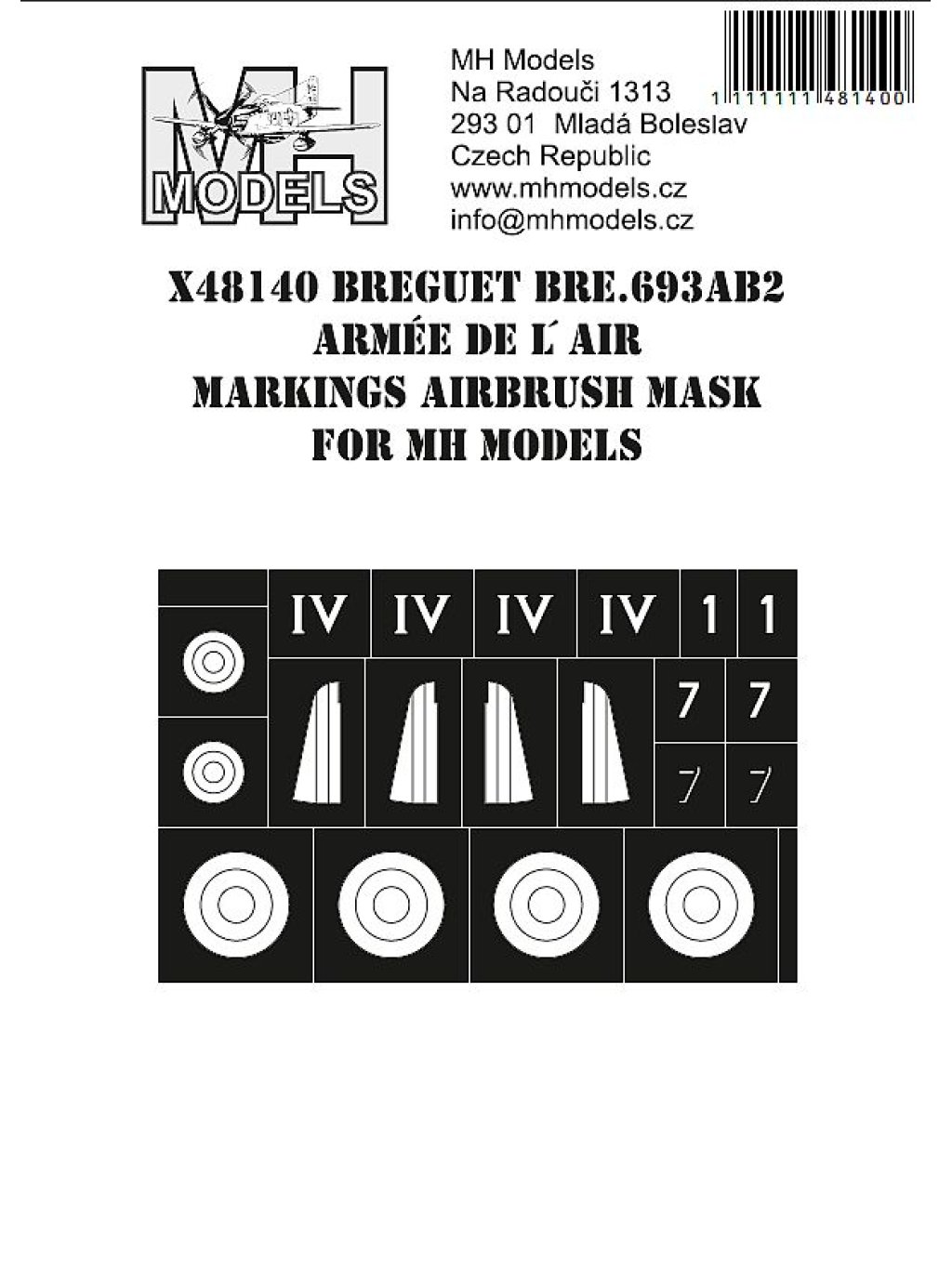 Breguet Bre-693AB2 Armée de l´Air markings airbrush mask for MH Models