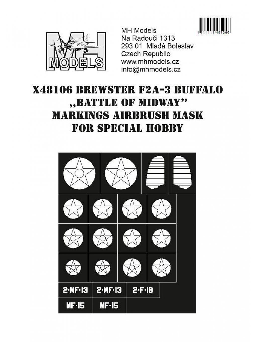 Brewster F2A-3 Buffalo ,,Battle of Midway" Markings airbrush mask for Special Hobby.