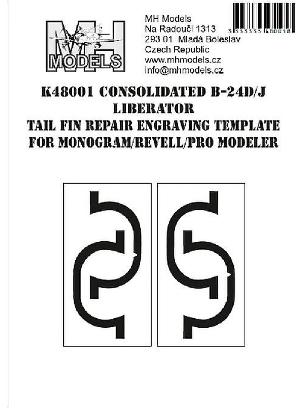 Consolidated B-24D/J Liberator přerývací šablona pro odledovací zařízení na SOP pro Monogram/Revell/Pro Modeler